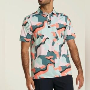 Bad Birdie Powell Performance Golf Polo Shirt Green Orange Size Medium